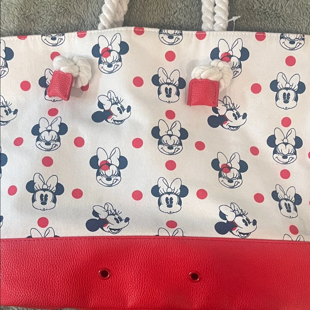 Disney Minnie Mouse White and Red Canvas Tote with Navy Character Motif